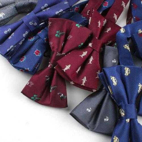 Linbaiway Fashion Bow Tie Mens Polyester Fish Dog Jacquard Cartoon Animal Pattern Bowties Gift Tuxedo Bow Tie Custom Logo