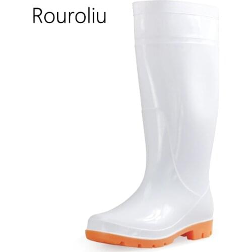 Rouroliu Men Knee-high Working Rain Boots Anti-slip Kitchen Rainboots Waterproof Water Shoes Wellies Plus Size RS20