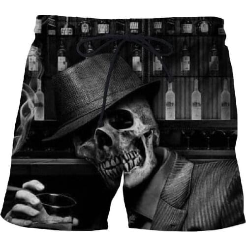 Black Skull Horror sports Shorts 3d print men/women swimming pants heavy metal beach shorts Fashion summer Fitness pants 6xl