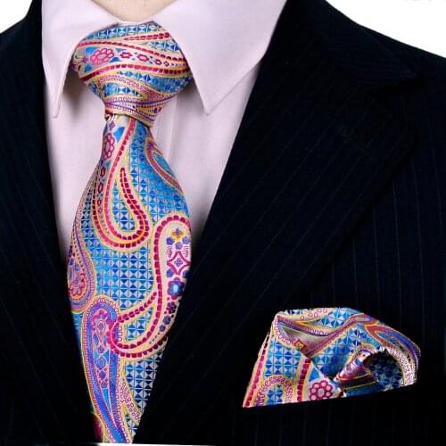 Paisley Floral Tie Set Colorful Mens Ties Necktie Pocket Square 100% Silk Jacquard Woven Gorgeous Gift For Men Handmad Wholesale