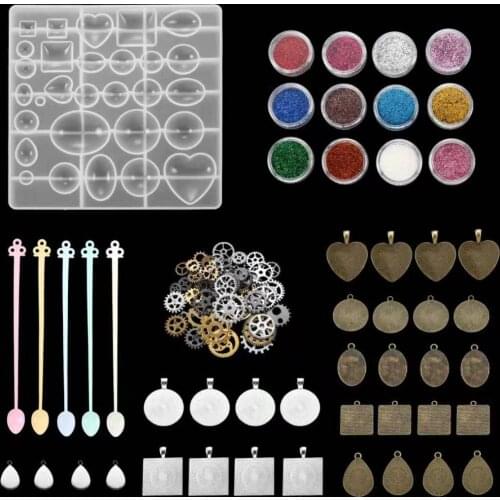 Diy Crystal Epoxy Resin Molds Kits Gem Dropping Mould Set Jewelry Material Package Homemade Dried Flower Crafts Tool Set