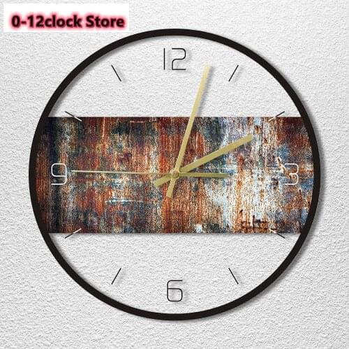 Iron Faux Patina Covered With Rust Printed Home Decor Rusty Metal Texture Wall Clock Hanging Round Vintage Watch Nostalgic