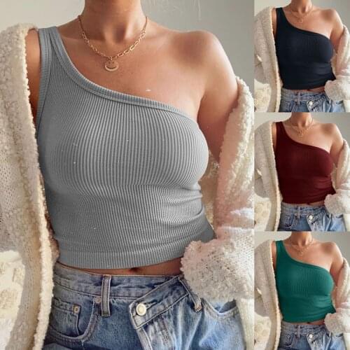 2021 new European and American womens summer sexy one shoulder bottomed suspender vest wearing bottomed chest wrapped cut top
