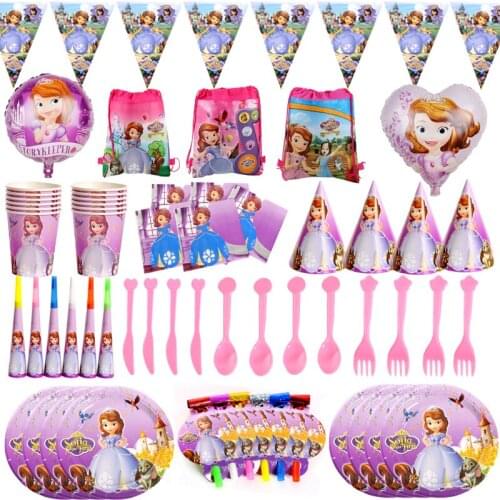New Disney Princess Sofia Theme Kids Girls Favor Birthday Party Decoration Cups Plates Baby Shower Disposable Tableware Supplies