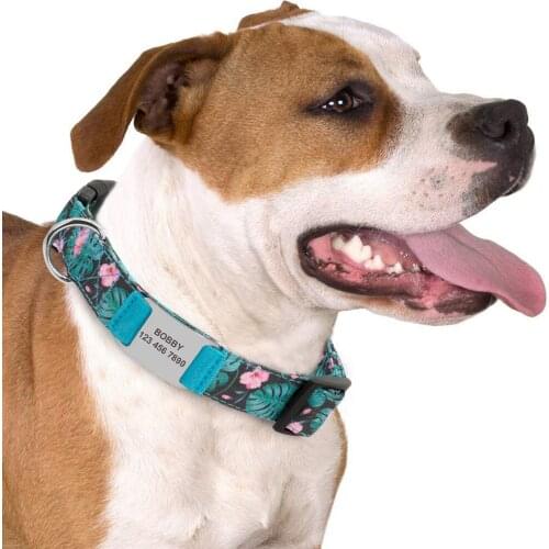 Customized Pet Collar Name Printed Dog Collar Personalized ID Engraved Collar with Flower Print for Small Medium Large Dog Puppy