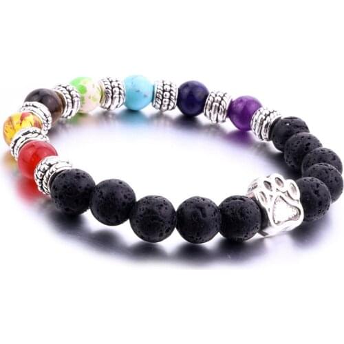 The Perimeter Of 19cm 8mm Black Lava Stone Alloy Dogs Paw Bracelets Essential Oil Diffuser 7 Chakra Bracelet Yoga Jewelry