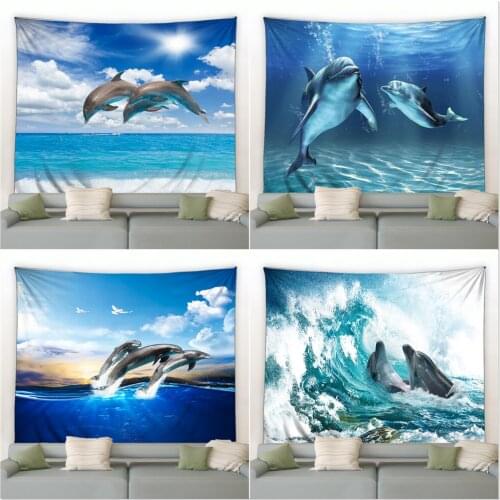 Undersea World Landscape Tapestry Wall Hanging Ocean Animal Dolphin Large Tapestries For Living Room Bedroom Dorm Decor Blanket