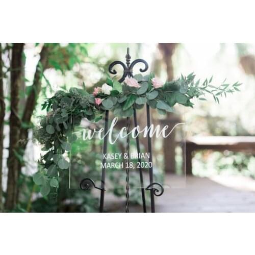 Welcome Sign for Wedding, Clear Glass Look Personalized Sign Modern Wedding Decoration Sign Clear Acrylic Welcome Sign