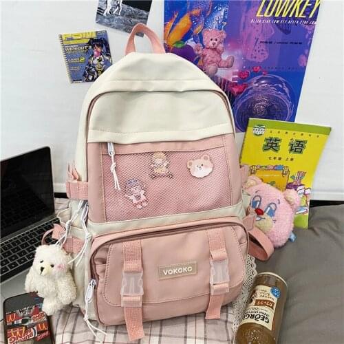 Teen Laptop Backpack Trend 2021 Waterproof Design Nylon Campus School Bag Girl Solid Color Large Capacity Travel Backpack Women