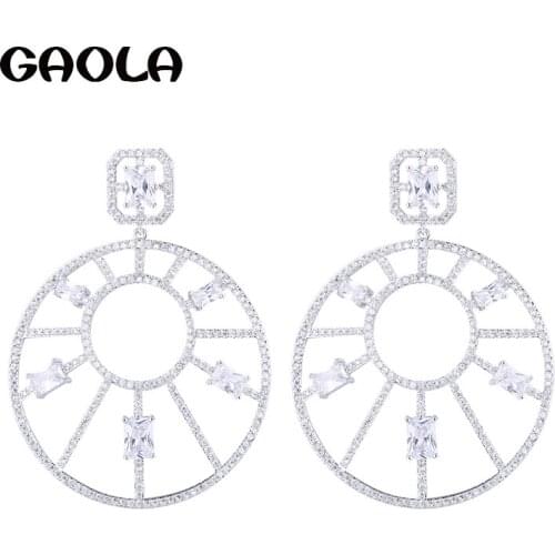 GAOLA New Design Round Flower Cubic Zirconia Dangle Earrings Women Fashion Jewelry GLE6474Y