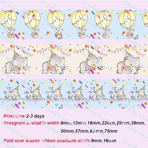Elephant and rabbit party printed grosgrain christmas ribbon cartoon wedding halloween decoration diy grosgrain ribbon 16mm