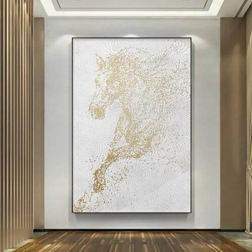 Modern Abstract Golden Horse Art Posters and Prints Canvas Paintings Wall Art Pictures for Living Room Office Artwork Home Decor