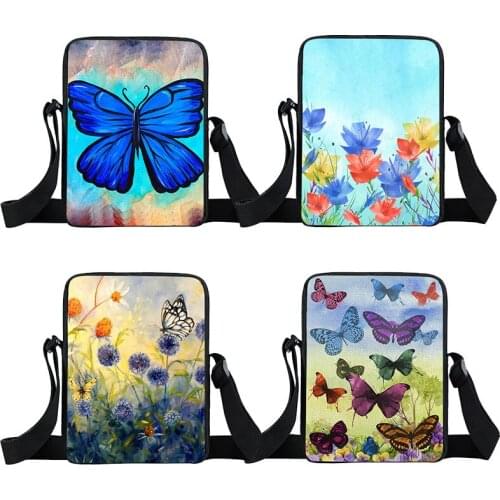 Beautiful Butterfly Crossbody Bag and flower Ladies Canvas Mini Shoulder Women Handbags