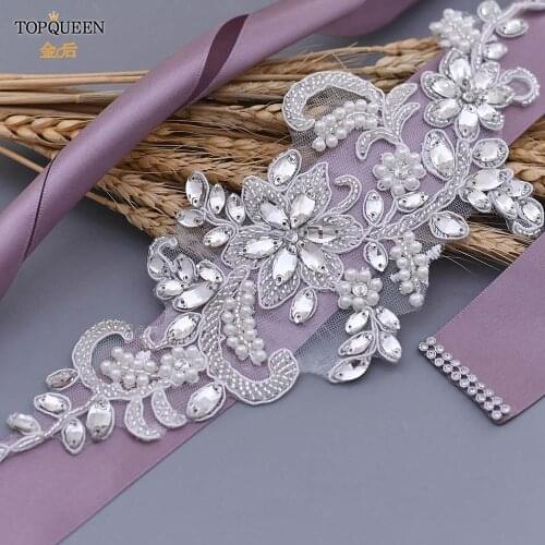 TOPQUEEN S74 Luxury Bridal Crystal Belt Beaded Applique Rhinestones Belt Girlfriend Waist Belts Women Evening Party Dress Sash