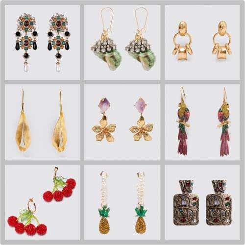 FASHIONSNOOPS ZA Vintage Rhinestone Drop Earrings Boho Flower Metal Imitation Pearls Dangle Earrings for Women Geometric Jewelry