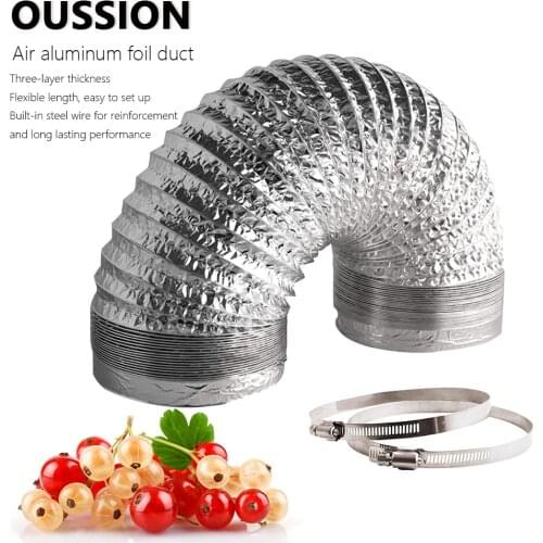 4" 5" 6" 8" 10" 12.5" 500cm Air Aluminum Foil Ducting for HVAC Ventilation Grow tent& Carbon Filter w/Two Stainless Steel Clamps