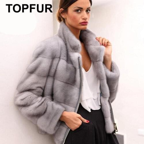 TOPFUR 2020 Winter Real Fur Customized Coat Real Fur Coat Women Natural Mink Fur Jacket Nine Quarter Sleeve Mandarin Collar Coat