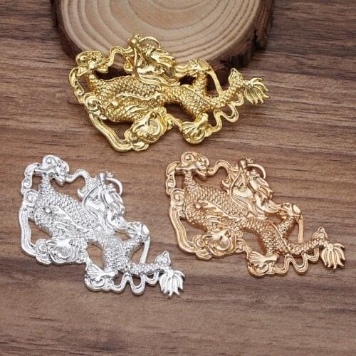 10 Pieces/Lot 37*63mm Metal Filigree Dragon Ornaments Hair Accessories DIY Jewelry Findings