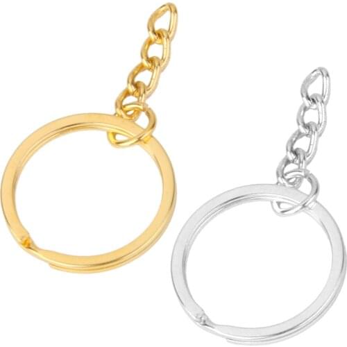 100 Pieces 1 inch/25mm Metal Split Key Ring with Chain Gold Colored Key Ring Keychain Ring Parts Open Jump Ring and Connector
