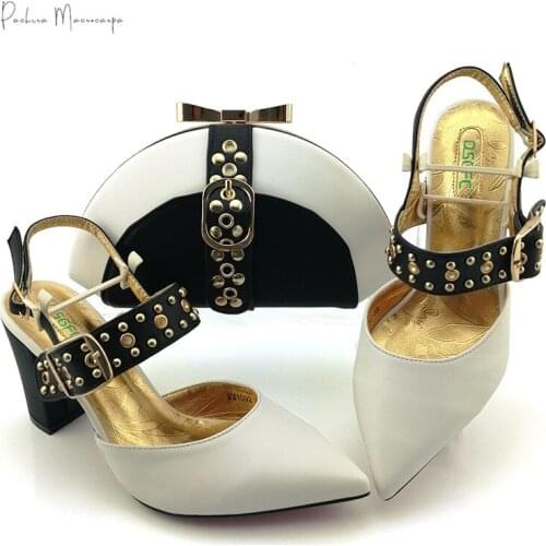 2020 Winter New Arrivals Nigerian Women Matching Shoes and Bag Set for Wedding Party with Metal decoration
