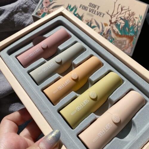 5PCS/SET Lipstick Set Nude Matte Lip stick Fashion Lip Gloss Pumpkin Red Color Waterproof Long Lasting Lip Makeup Gift Cosmetic