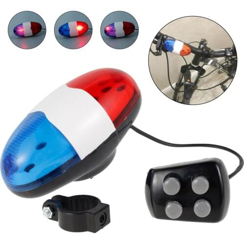 6 LED 4 Tone Sounds Bicycles Bell Police Car Light Electronic Horn Siren for Kids Scooter Bike Lamp Bell Cycling Accessories