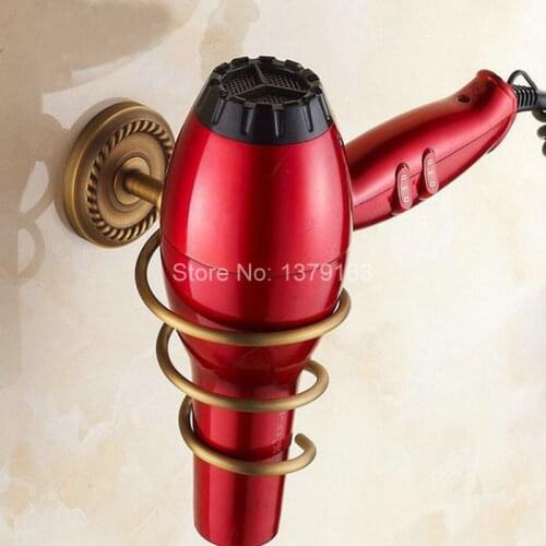 Antique Brass Carved Pattern Hair Dryer Holder Wall Mounted Dryer Holder Bathroom Accessories Bath Hardware aba272