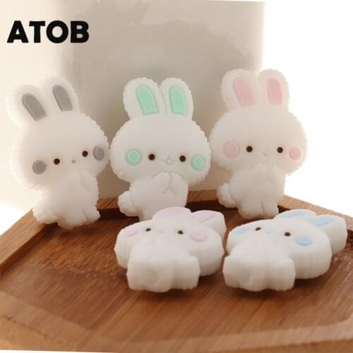 ATOB 50PCS Silicone Beads Rabbit Baby Teething Toys Silicone Rodent Tiny Rod DIY Nursing Necklace Baby Teether Beads BPA Free