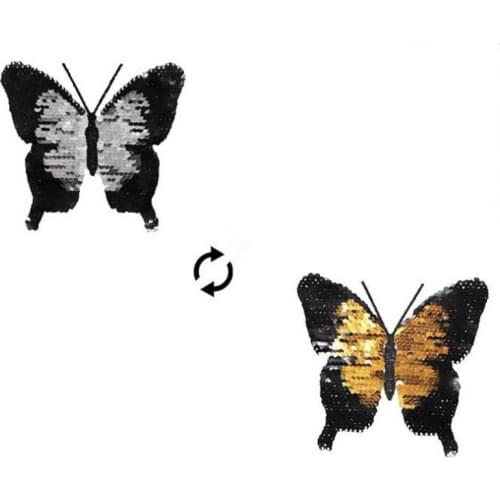 ShinEquin Cute Butterfly flip the double sided Patches for clothing Diy Reversible change color sequins Patch T-shirt Stickers
