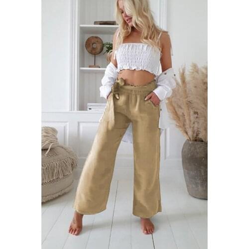 PlusSister 100% Cotton Baggy Wide Leg Pants 2021 Autumn New Arrival High Waist Trousers Women Casual Sashes Pants For Women