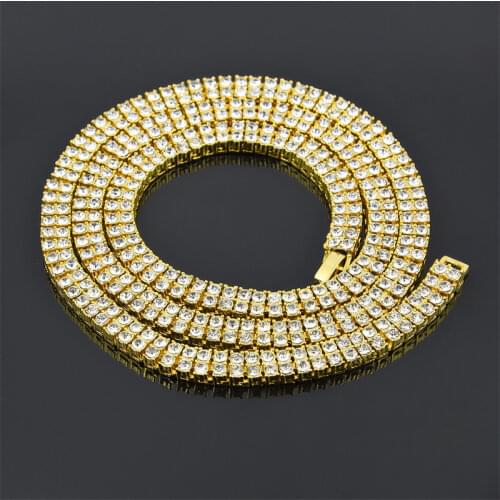 2 Row Tennis Chain Zircon Necklace Hip Hop Jewelry Gold Black Silver Color Alloy Material Men Rock Link 20inch