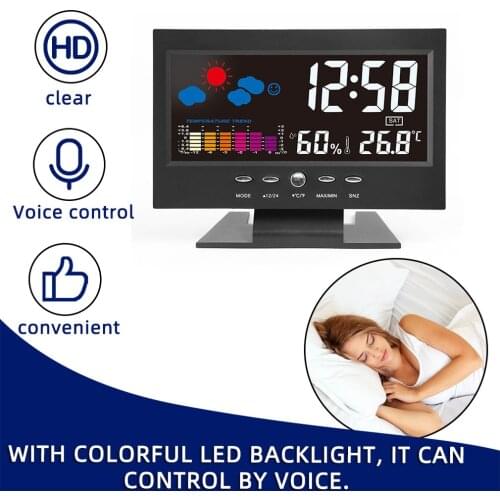 Digital Alarm Clock Weather Station LED Temperature Humidity Weather Forecast Snooze Table Clock With Time Projection