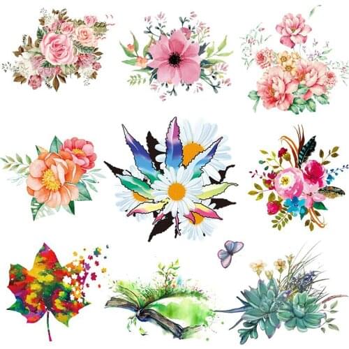 Colorful Flower Patch On Clothes Iron On Transfers Vynil Heat Transfer Ironing Thermal Patches For Clothing DIY Cartoon Stickers