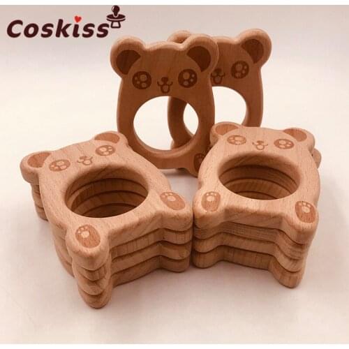 Wood Teether Ring DIY Organic Unfinished Eco-friendly Baby Shower Gift Wooden Bear Teether Grasping Teething Toy Accessories