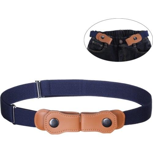AWAYTR Solid Color Canvas Buckle-Free Belt For Kids Boys Girls PU Button Without Buckle Adjustable Elastic Childrens Belts