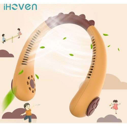 IHoven Kids Neck Fan Portable Bladeless Fan Rechargeable Leafless Hanging Fans Air Cooler Cooling Mini Wearable Neckband Fans