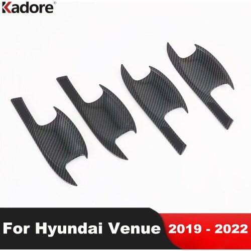 For Hyundai Venue 2019 2020 Carbon Fiber Side Door Handle Bowl Cover Trim Decoration Frame Sticker Car Styling Accessories