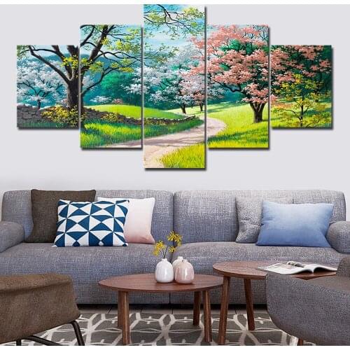 HD Print Picture Frame Living Room Home Decor 5 Pieces Flower Tree Spring Scenery Painting Modular Modern Poster Canvas Wall Art
