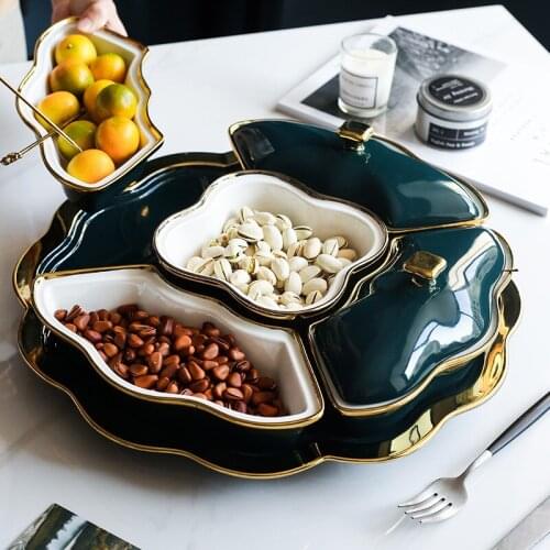 Ceramic fruit tray decoration in living room rotatable dry fruit tray multifunctional double-layer large candy Platter