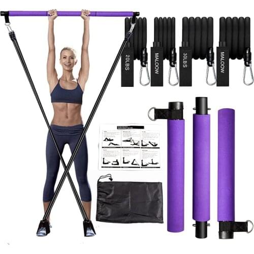 Pilates Bar Kit with Resistance Band Pilates Exercise Stick Pull RopePortable Fitness Equipment Home Gym Workout Bodybuilding