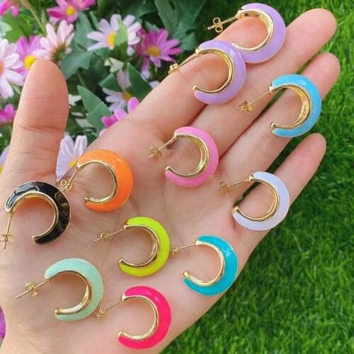 10 Pairs Summer color Enamel earrings Round Mix color metal Hoop earrings women earrings Gift for women jewelry 51709