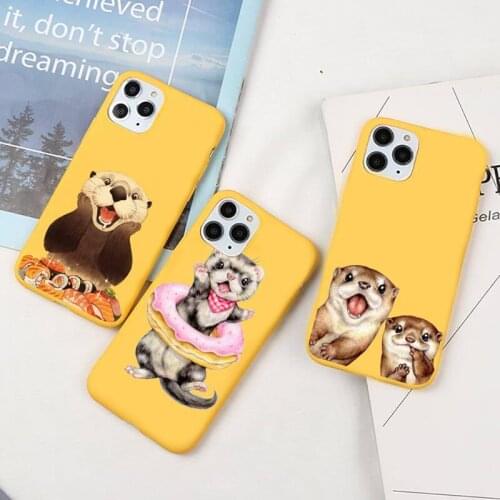 Cute cartoon otter 2 Phone Case Yellow Candy Color for iPhone 6 7 8 11 12 s mini pro X XS XR MAX Plus