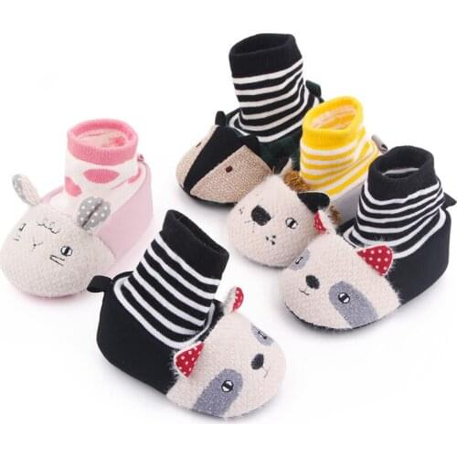 Fashion Autumn Winter Baby Shoes Soft Sole Newborn Socks First Walkers Lovely Cartoon Infant Boys Girls Crib Shoes