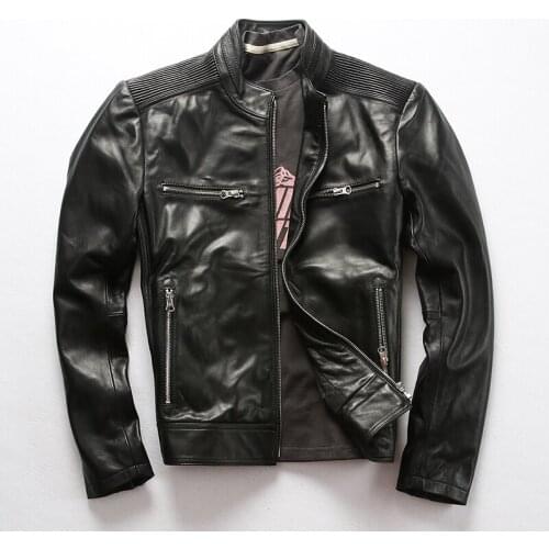 2020 New Sheep Leather Motorcycle Biker Mens Autumn Winter Warm Vintage Large Size Jacket Brand Top Quality Black Coats