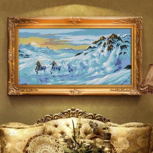 Horses Cross Stitch Kits pattern Printed canvas Fabric snow mountain Embroidery Needlework set Easy 14CT Cross-stitch Handmade