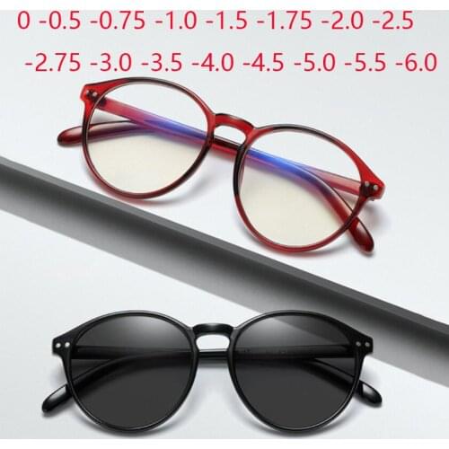 Retro Acetate Round Prescription Glasses Frame Women Men Optical Myopia Photochromic Eyewear 0 -0.5 -1.0 -2.0 To -6.0