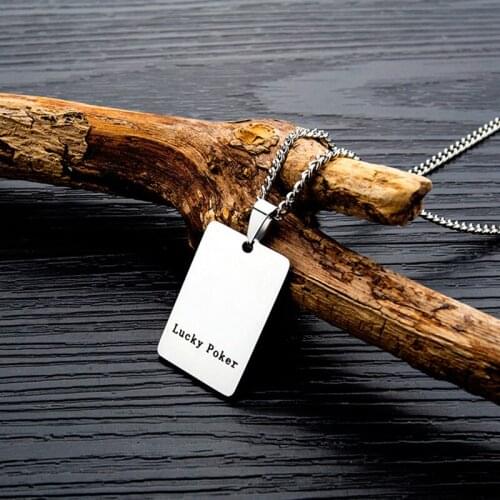 Nameplate Lucky poker necklaces pendants mens stainless steel statement poker cards necklaces hip hop necklace jewelry wholesale