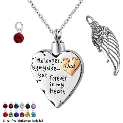 Cremation Urn Necklace for Ashes Urn Jewelry Memorial Pendant and 12 Pcs Birthstones No Longer by My Side Forever in My Heart