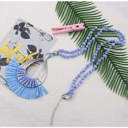 Bohemian Beads Necklace for Women Crystal Long Necklaces Raffia Tassel Pendant Chain Summer Jewelry Collier Femme 2019