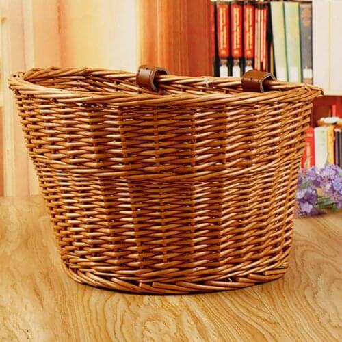 Wicker Hand Woven Bicycle Front Handlebar Basket Bike Cargo Storage Container Handlebar Basket Bike Cargo Storage Container